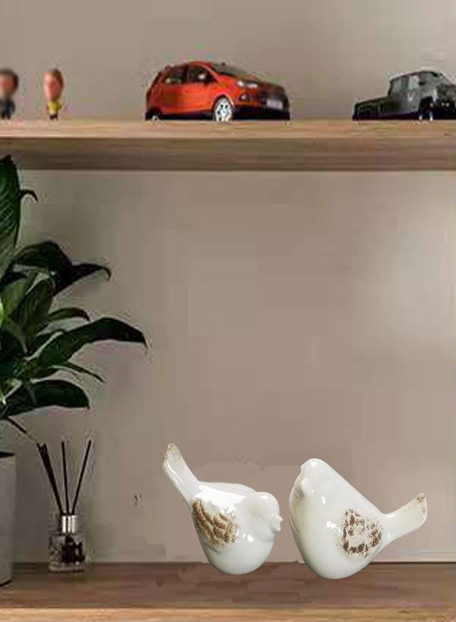 ALHBEJT Small Birds Statues White Ceramic Home Decor Modern Style Decorative Ornaments Animal Figurines for Living Room Bedroom Home Office Cabinets (2Pcs White) - Image 4